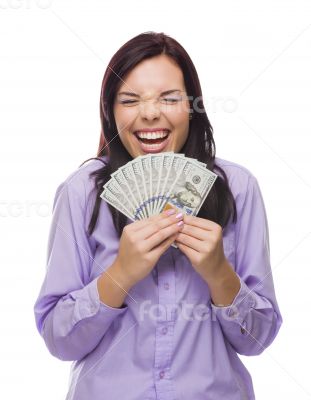 Mixed Race Woman Holding the New One Hundred Dollar Bills