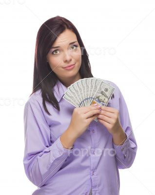 Mixed Race Woman Holding the New One Hundred Dollar Bills