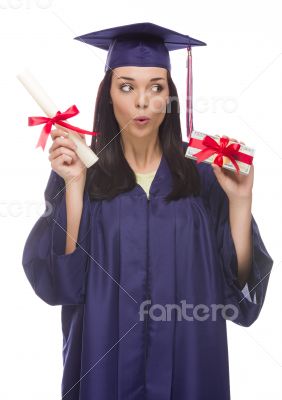 Female Graduate with Diploma and Stack of Gift Wrapped Hundreds