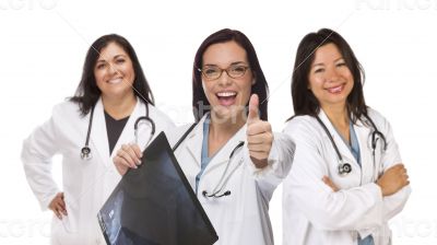 Hispanic Female Doctors or Nurses with Thumbs Up Holding X-ray