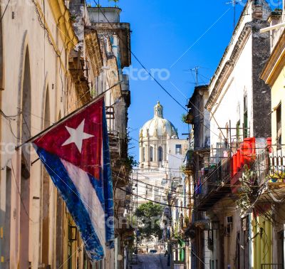 Caribbean Cuba Havana with national flag