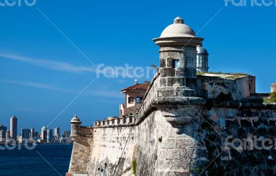 Caribbean Cuba fortress with skyline from Havana