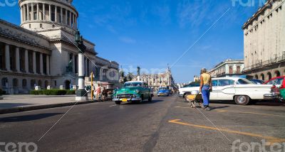 Caribbean Cuba Havana Street view and the capitol