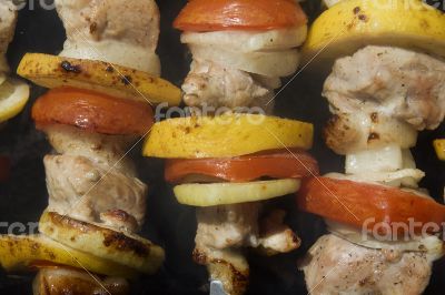 Raw shashlik on a skewer