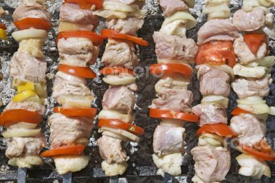 Raw shashlik on a skewer