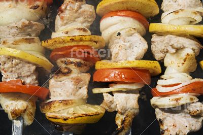 Raw shashlik on a skewer