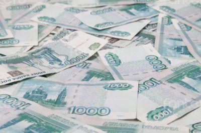 Background of thousand russian roubles bills