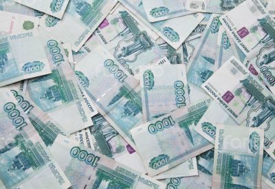 Background of thousand russian roubles bills