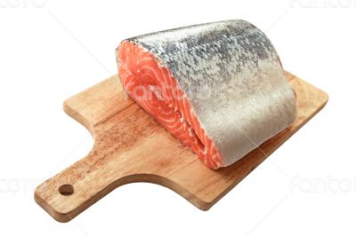 Salmon on a cutting board