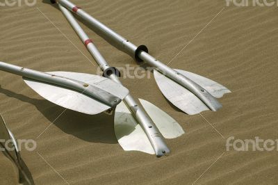 Kayak paddles laying in the sand