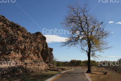 The ancient wall that archaeologists have found.Ancient walls in