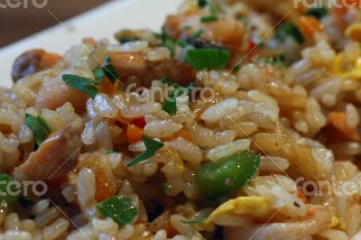 Risotto, tasty dish of boiled rice and seafood.