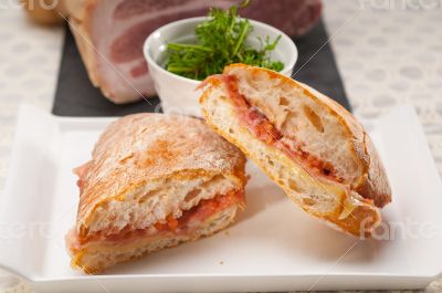 ciabatta panini sandwich with parma ham and tomato
