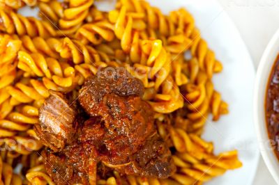 fusilli pasta with neapolitan style ragu meat sauce