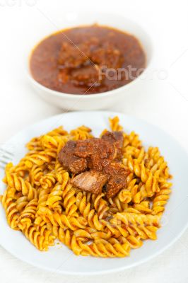 fusilli pasta with neapolitan style ragu meat sauce