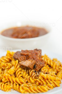 fusilli pasta with neapolitan style ragu meat sauce