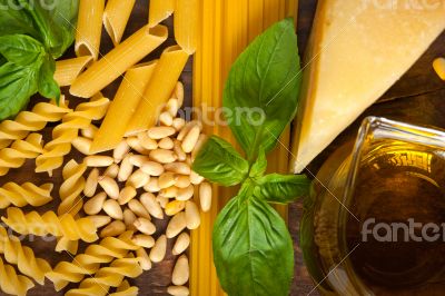 Italian basil pesto pasta ingredients