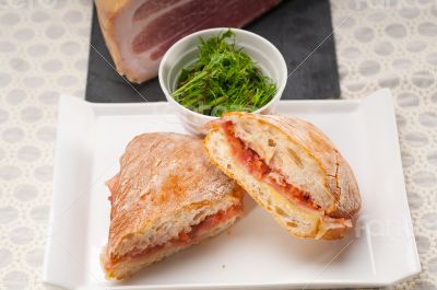 ciabatta panini sandwich with parma ham and tomato