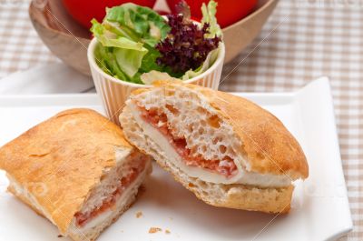 ciabatta panini sandwich with parma ham and tomato