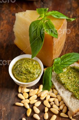 Italian basil pesto bruschetta ingredients