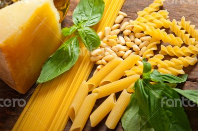 Italian basil pesto pasta ingredients