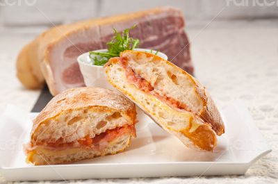 ciabatta panini sandwich with parma ham and tomato
