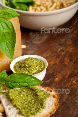 Italian basil pesto bruschetta ingredients