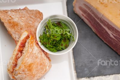 ciabatta panini sandwich with parma ham and tomato