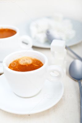 Italian espresso coffee and sugar cubes