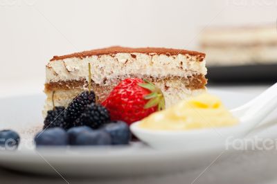 tiramisu dessert with berries and cream