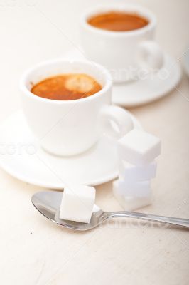 Italian espresso coffee and sugar cubes