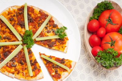 Turkish beef pizza with cucumber on top