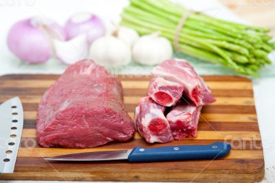 raw beef and pork ribs