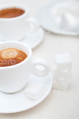 Italian espresso coffee and sugar cubes
