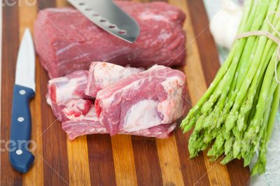 raw beef and pork ribs