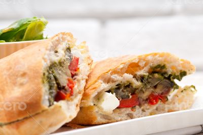 ciabatta panini sandwichwith vegetable and feta