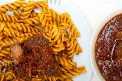 fusilli pasta with neapolitan style ragu meat sauce