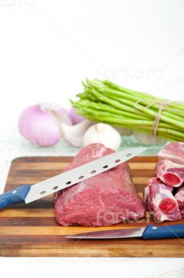 raw beef and pork ribs