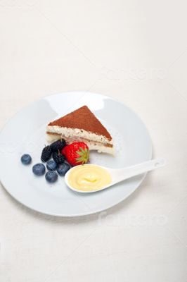 tiramisu dessert with berries and cream