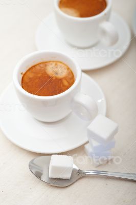 Italian espresso coffee and sugar cubes
