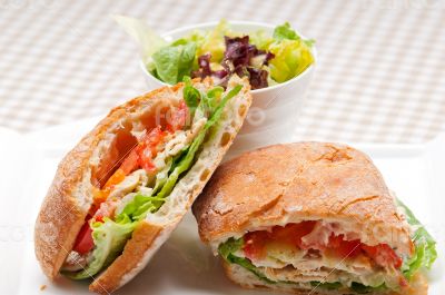 ciabatta panini sandwich with chicken and tomato
