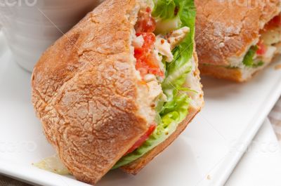 ciabatta panini sandwich with chicken and tomato