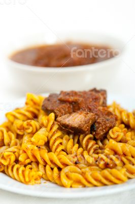 fusilli pasta with neapolitan style ragu meat sauce