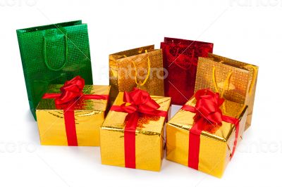Gold gift boxes and gift Bags