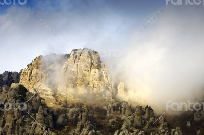 Oddly shaped rocks on foothills of mount South Demerdji in Crime