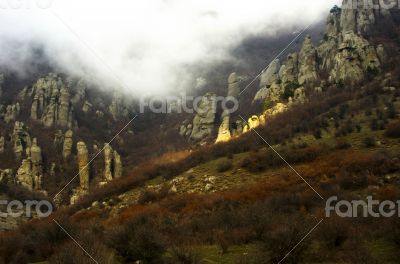 Oddly shaped rocks of mount Southern Demerdji in Crimea 