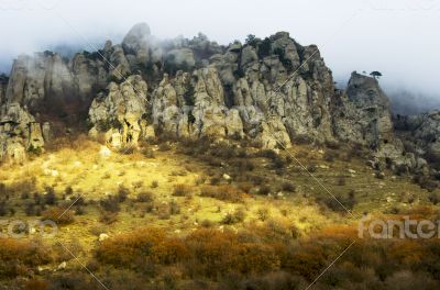 Oddly shaped rocks of mount Southern Demerdji in Crimea 
