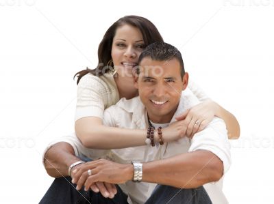 Happy Hispanic Young Couple Isolated on White