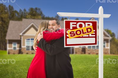 Mixed Race Couple, House, Sold Real Estate Sign