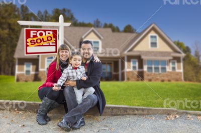 Mixed Race Family, Home, Sold For Sale Real Estate Sign
